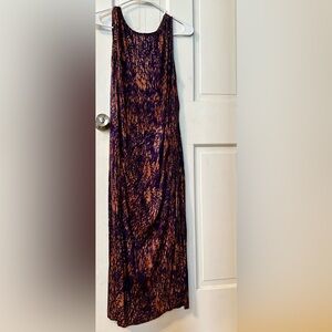 Peruvian Connection - Maxi Dress Sz L - stretch, slit - Navy Rust